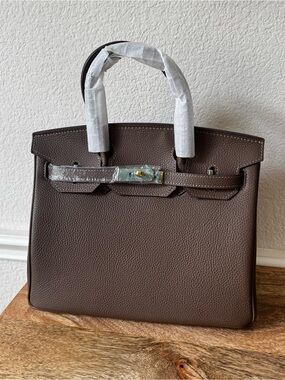 Dark Taupe Brown 30 BK Structured Lock Key Doctor Satchel Bag Crossbody